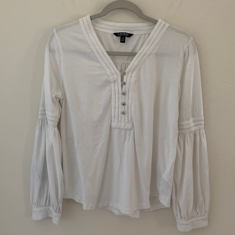 Lauren Ralph Lauren White Top with Pleated Details​​​​